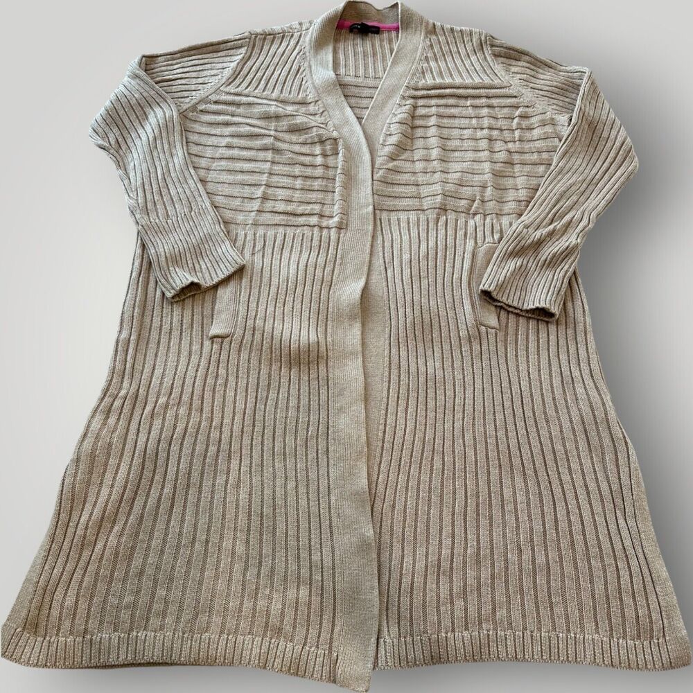 Isaac Mizrahi Live Women's L Tan Long Sleeve Open Front Cardigan Sweater